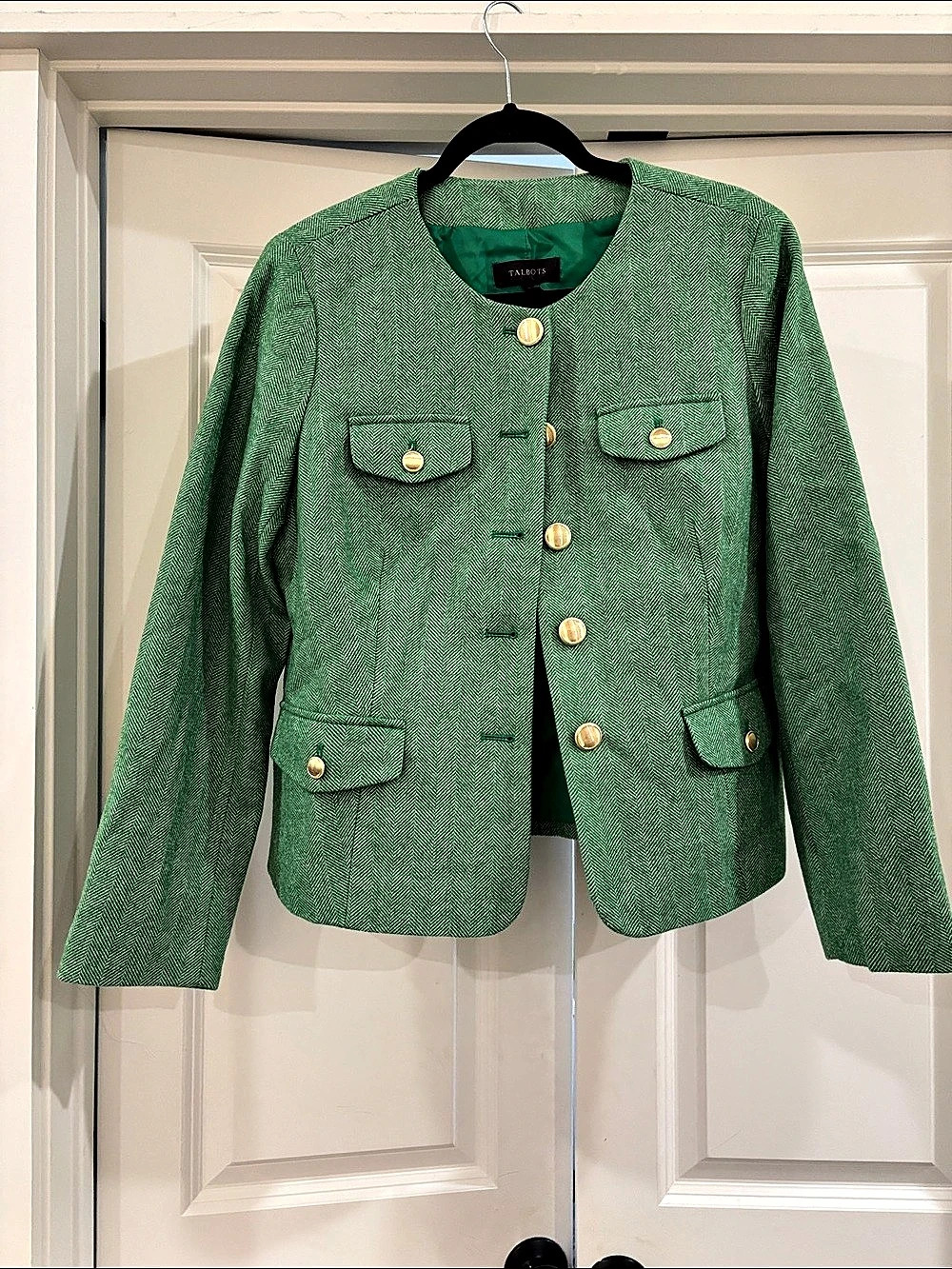 Talbots Green Herringbone Tweed Blazer Size 10